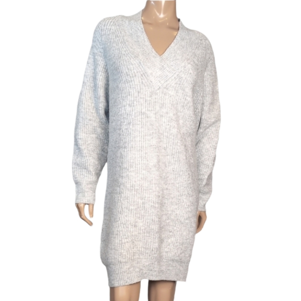 Axara Paris Oversized Sweater Dress Vneck Balloon Sleeve Winter Grey Size Small